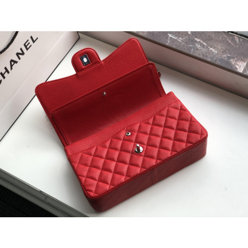 Ch@nel Flap Bag-Cavir Leather-Silver-30CM