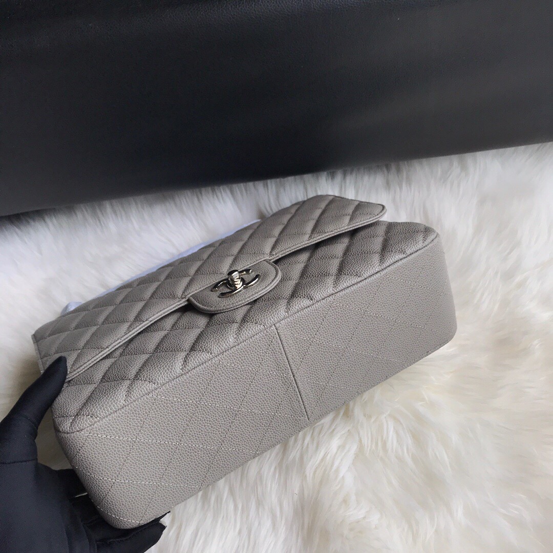 Ch@nel Flap Bag-Caviar-Silver-30CM