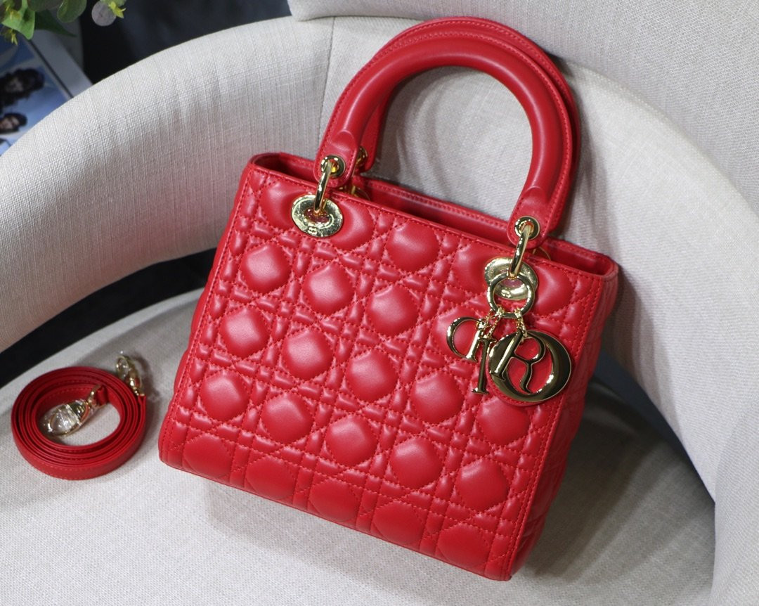 lady D*or handle bag with gold hardware-24cm