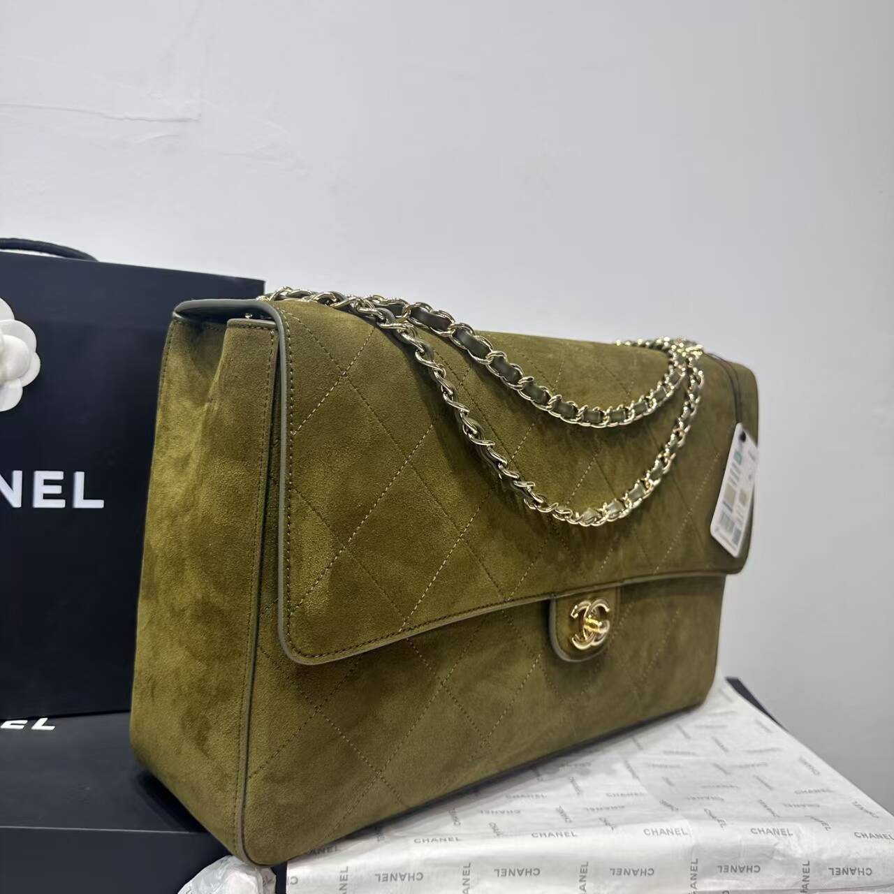 Ch@nel Maxi Flapbag , Grained Calfskin & Silver-Tone Metal, lLight-26*38.5*11CM