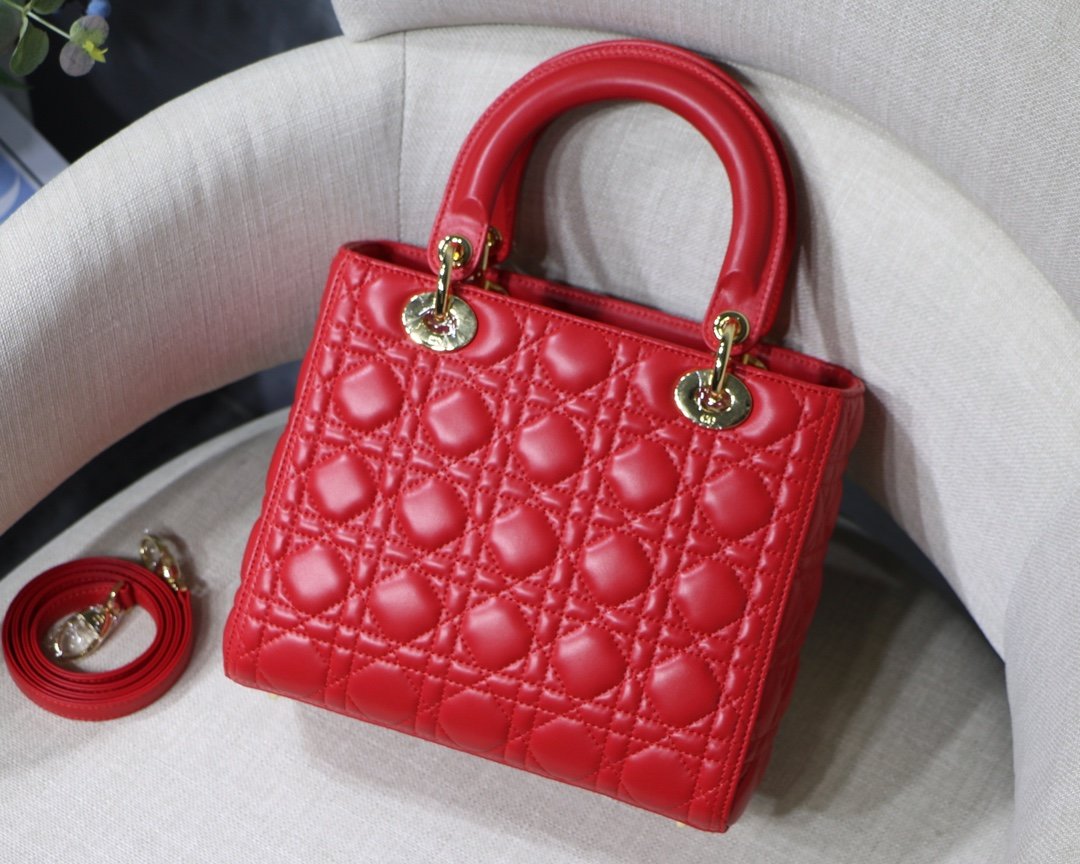 lady D*or handle bag with gold hardware-24cm