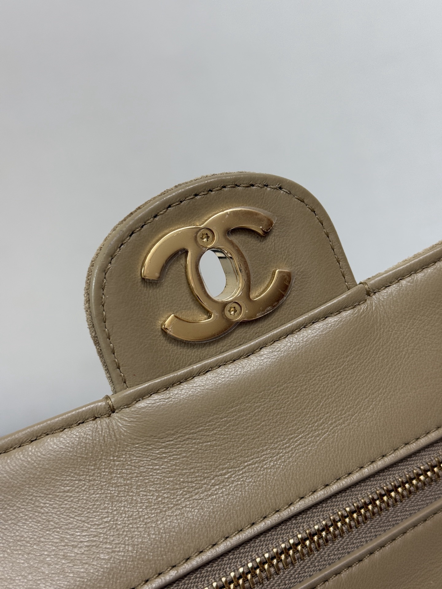 Ch@nel Suede Calfskin Mini Flap Bag In Dark Beige With Gold-tone-13*20*6CM