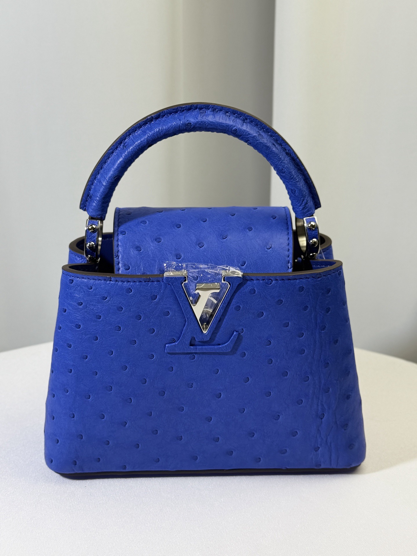 Loui*s Vuitt*on Ostrich Capucines Mini - Blue Handle Bags-22x12x8CM