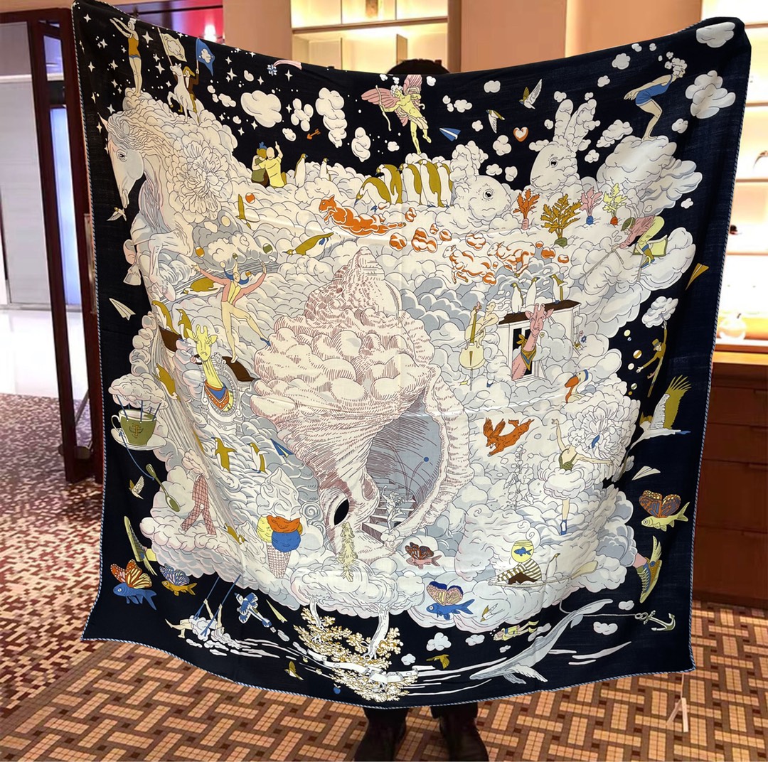 H**mes square towel-140*140cm