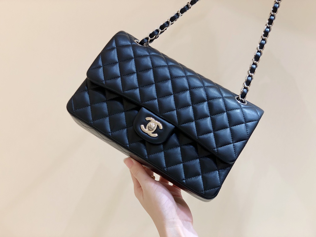Ch@nel Flap Bag-Lambskin Leather-Silver Hardware-25CM