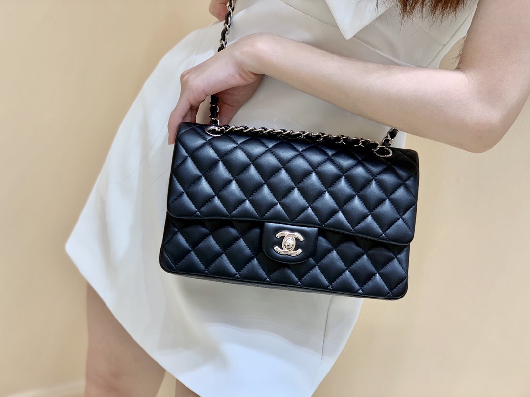 Ch@nel Flap Bag-Lambskin Leather-Silver Hardware-25CM