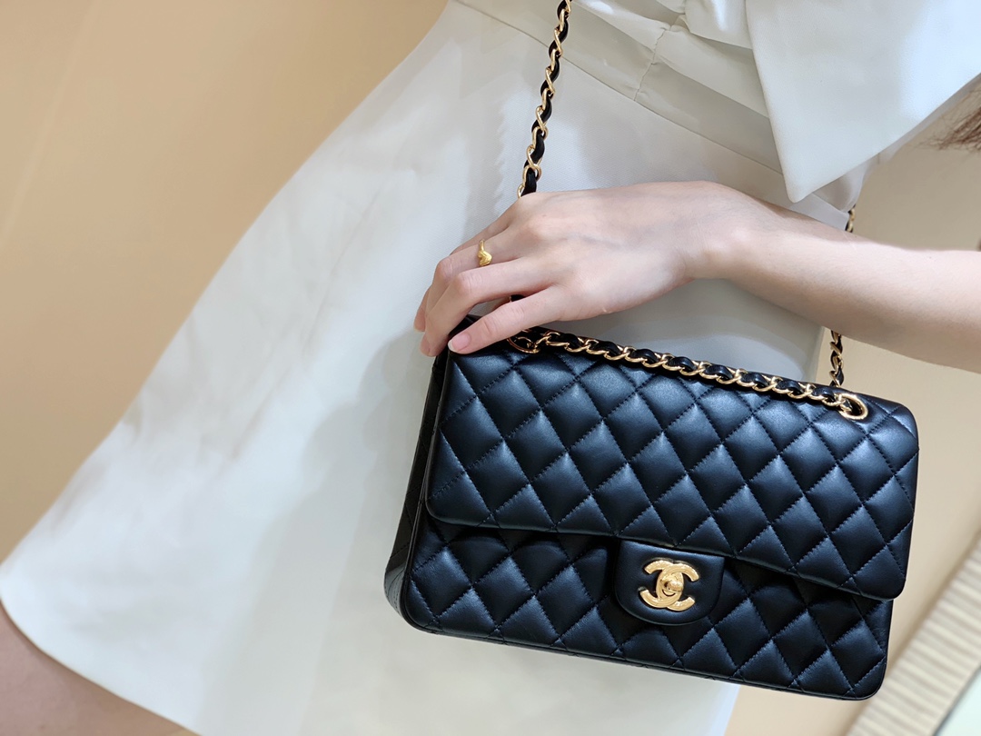 Ch@nel Flap Bag-Lambskin Leather-Gold Hardware-25CM