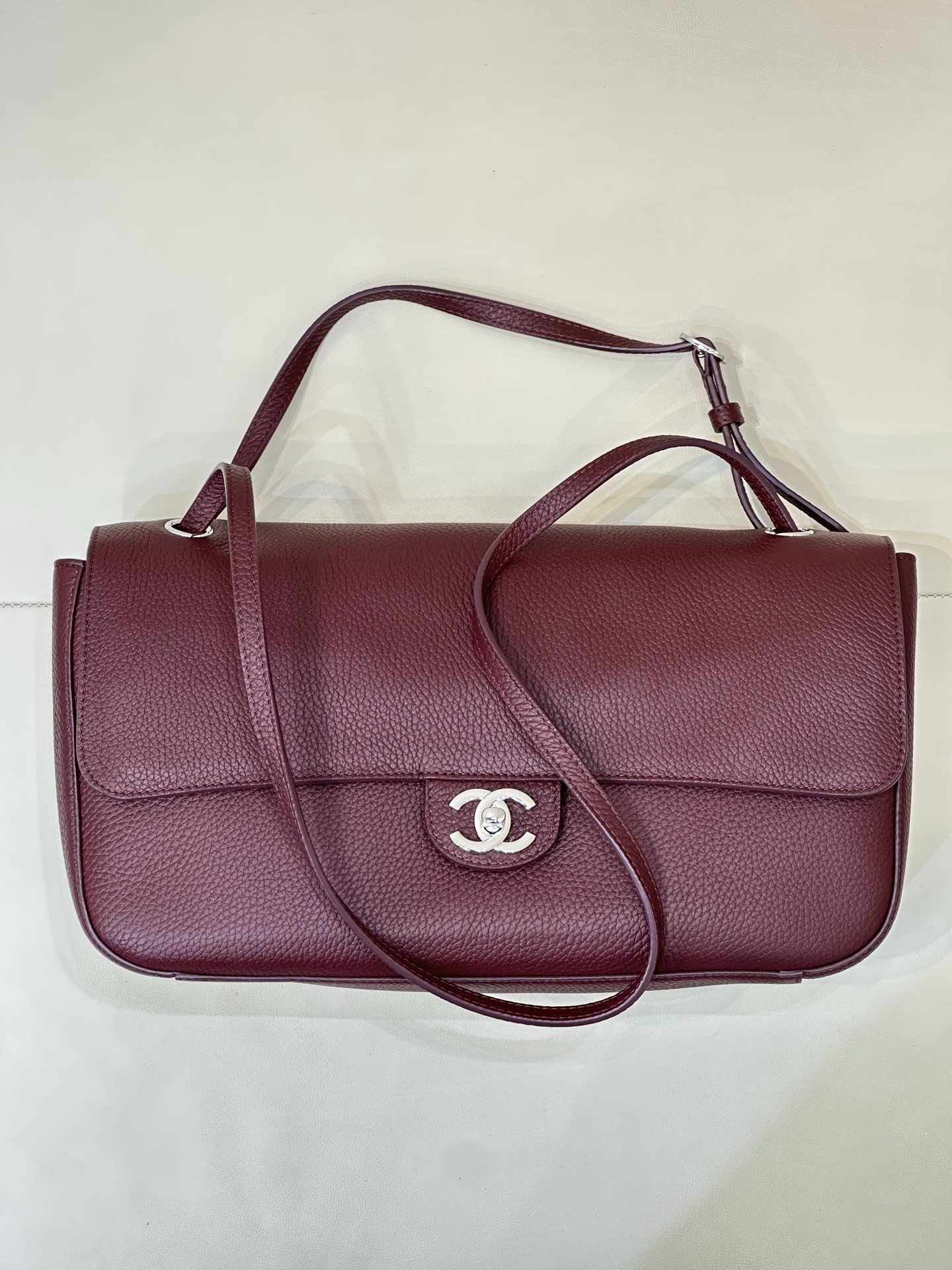 Cha*nel Grained Calfskin Small Souplissimo Maxi Flap-32CM