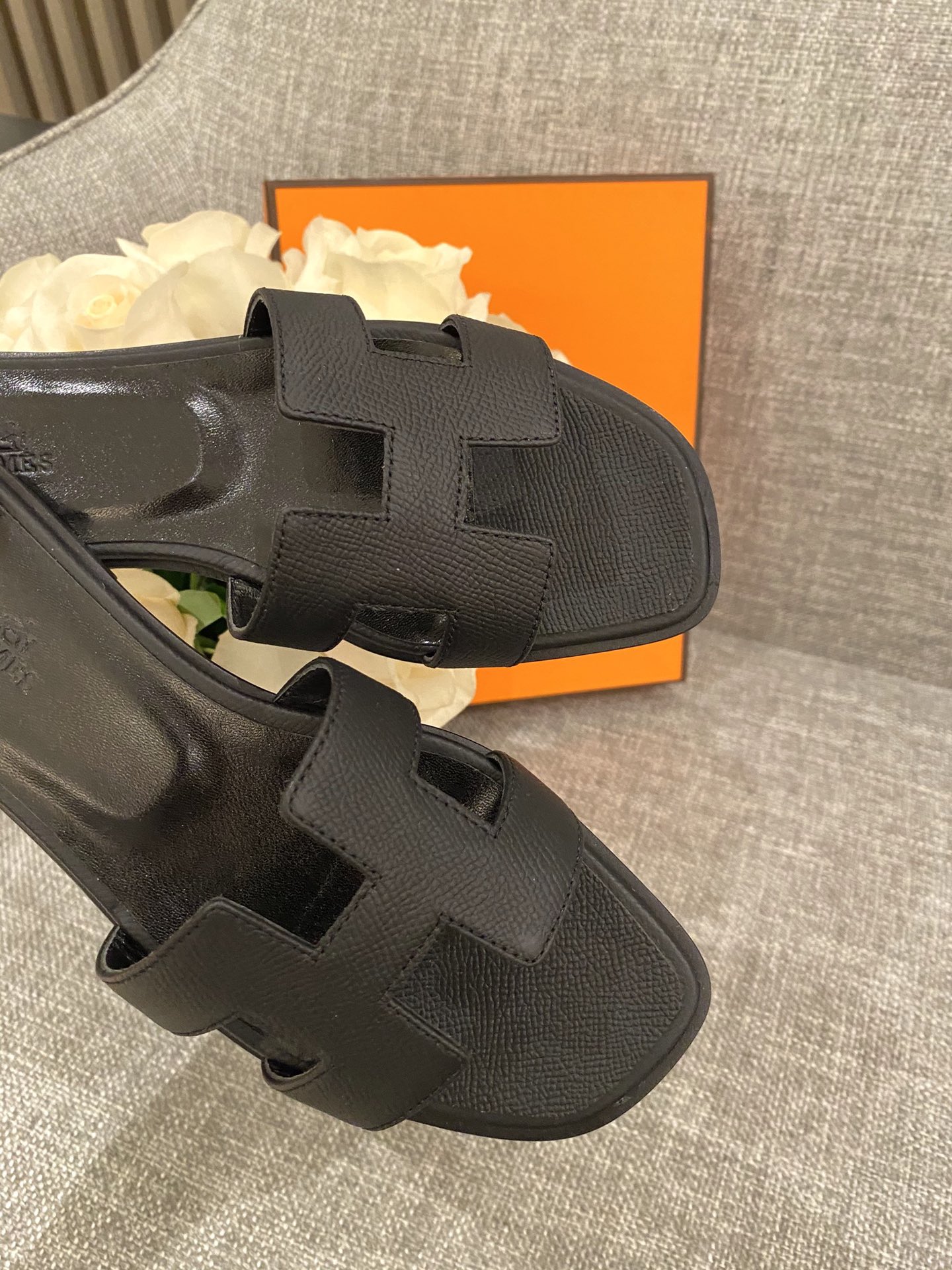 H**mes slippers in caviar leather