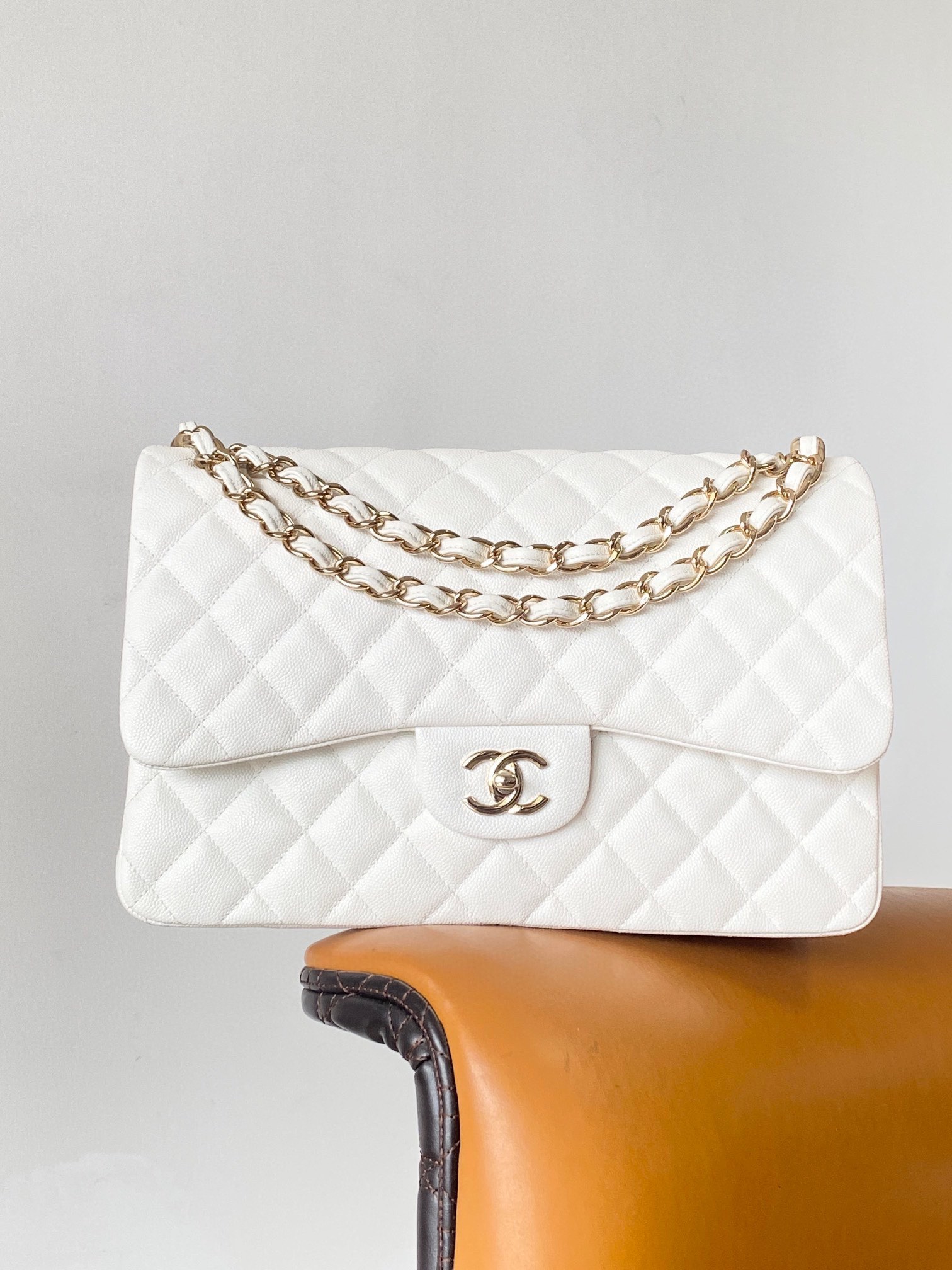 Ch@nel Flap Bag-Cavir Leather-Gold-30CM
