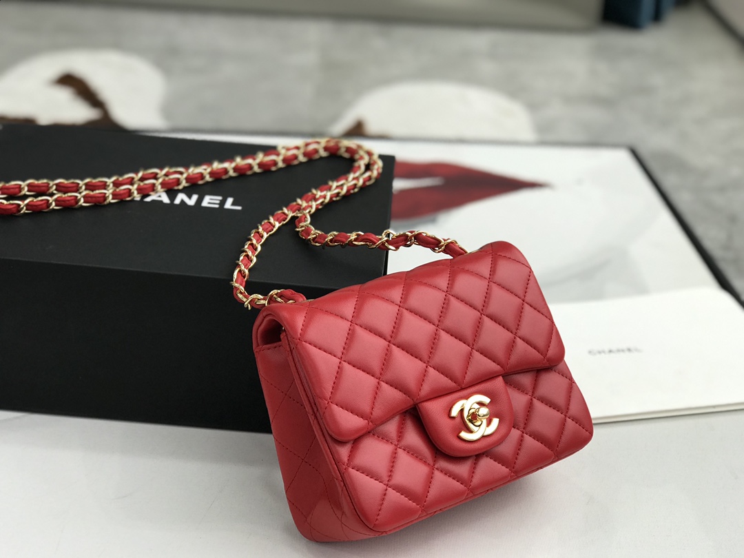 Ch@nel Flap Bag-Lambskin Leather-17CM