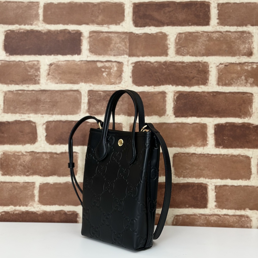 gvc*1 gg S*per mini bag with strap in black gg leather |-20*13*2.5cm