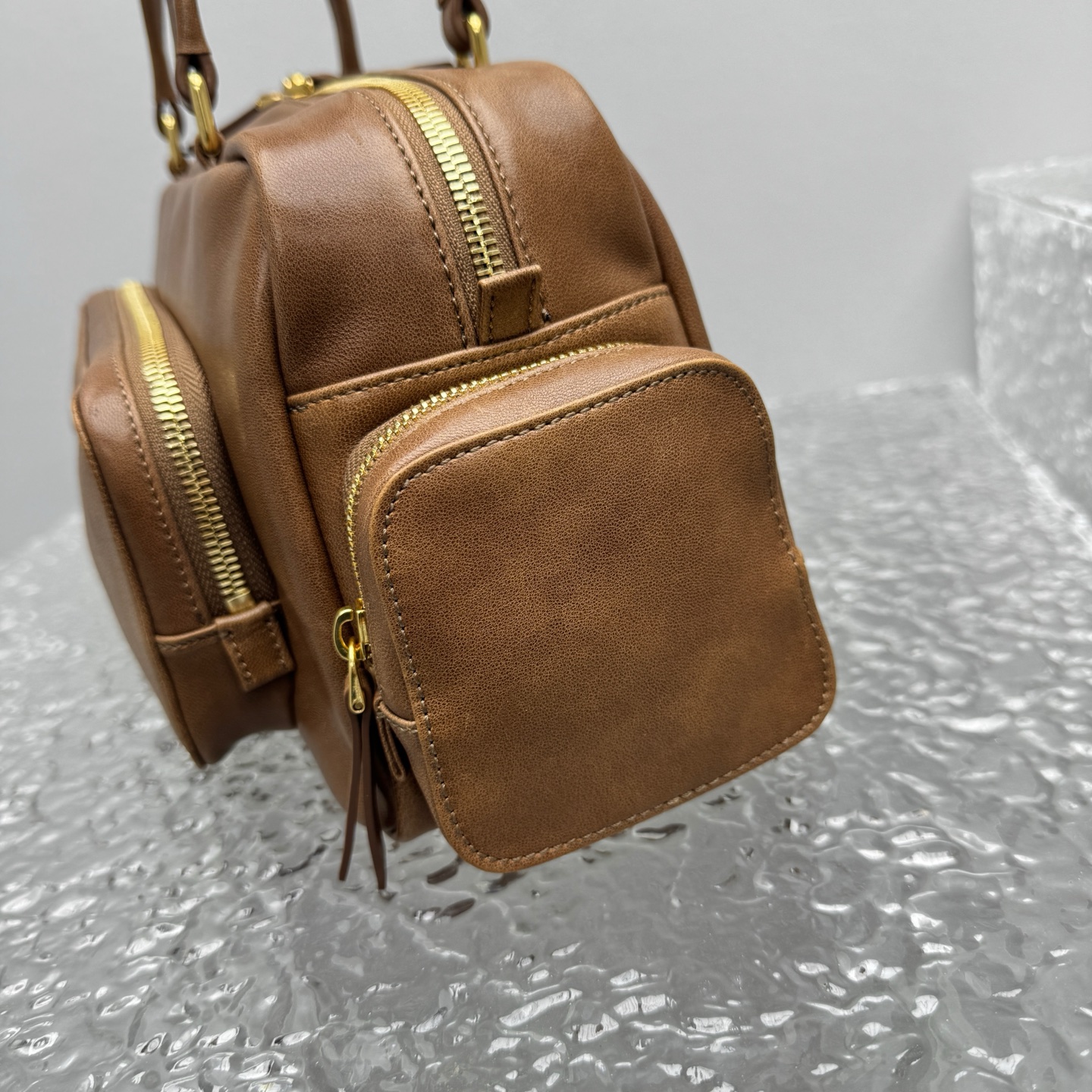 M1um1u pocket washed nappa leather bag-32*11*15.5cm