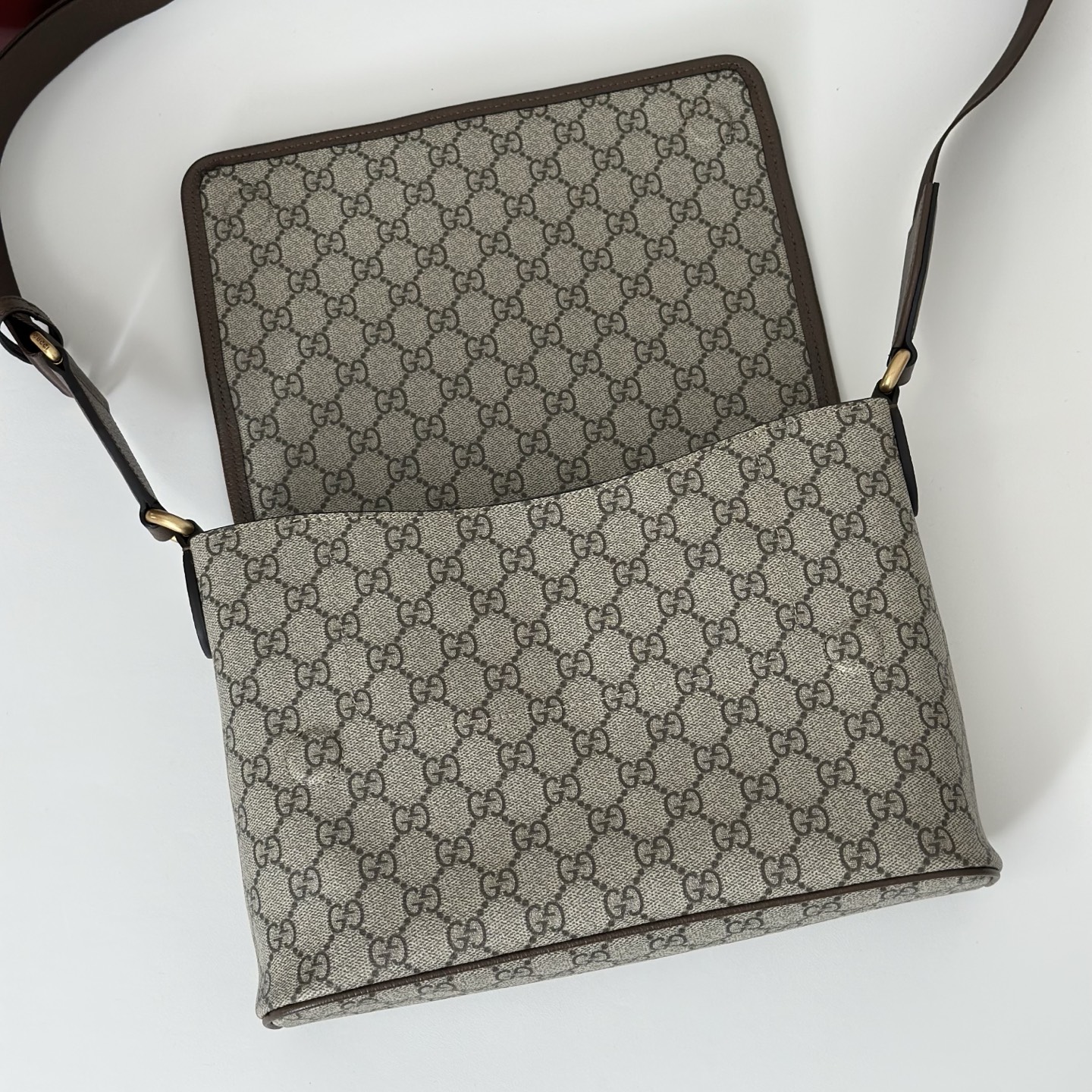 Gv*c*i Ophidia Medium Messenger Bag In Beige And Dark Brown -29.5*20*8CM