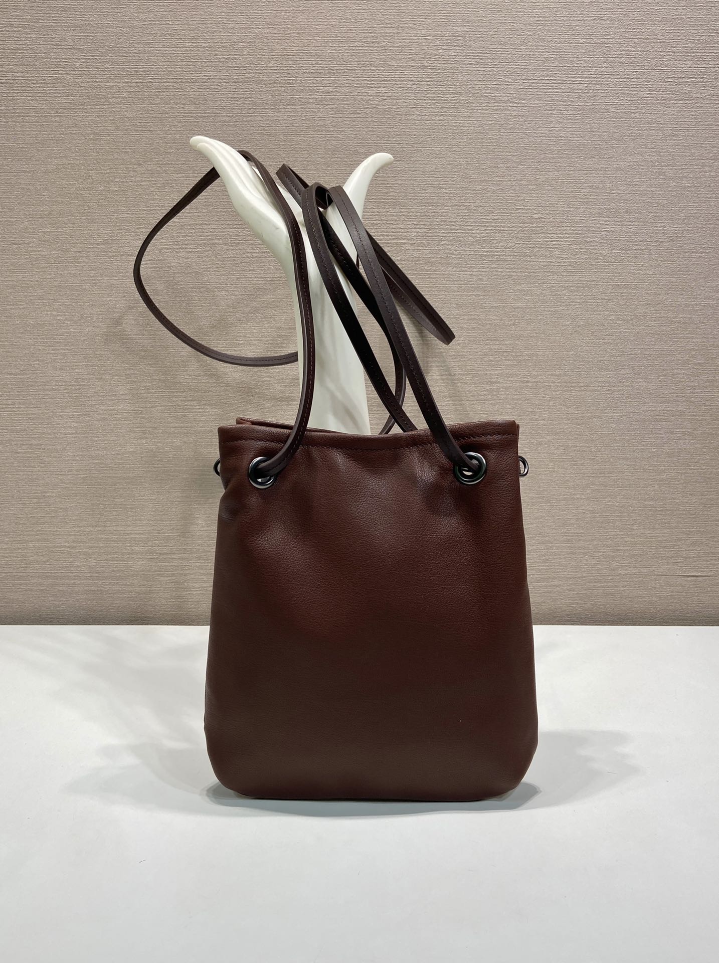 Pra*a Cocoa Brown Leather Shoulder Bag-1BC293-25*24CM