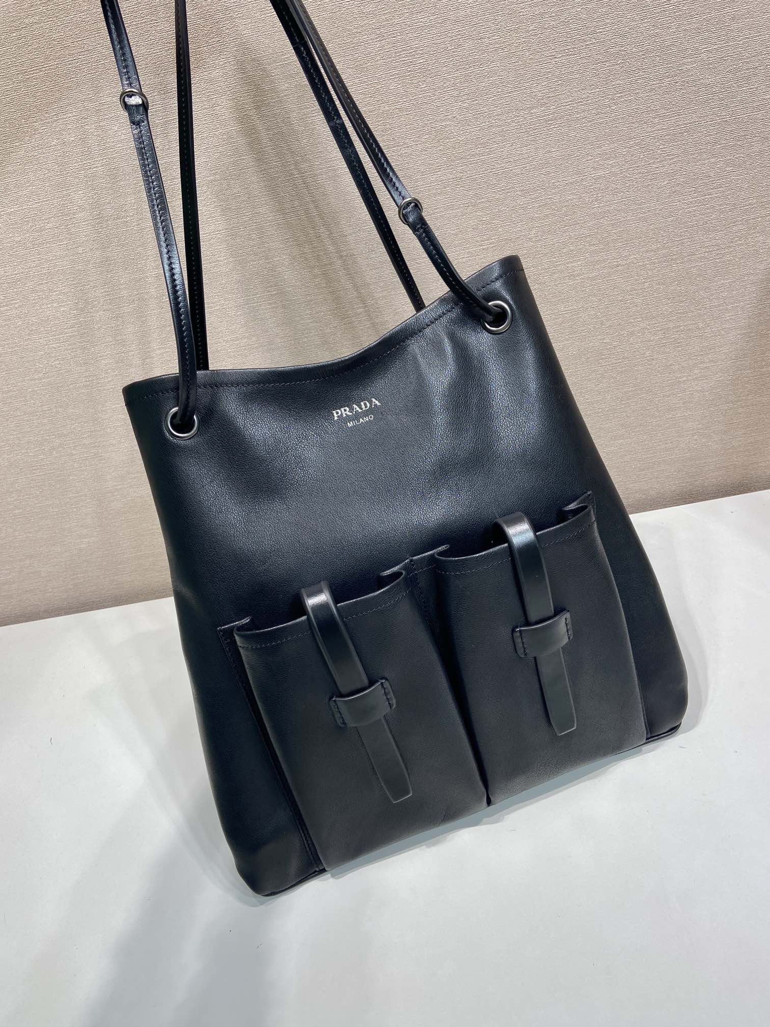 Pra*a Cocoa Brown Leather Shoulder Bag-1BC293-39*33CM