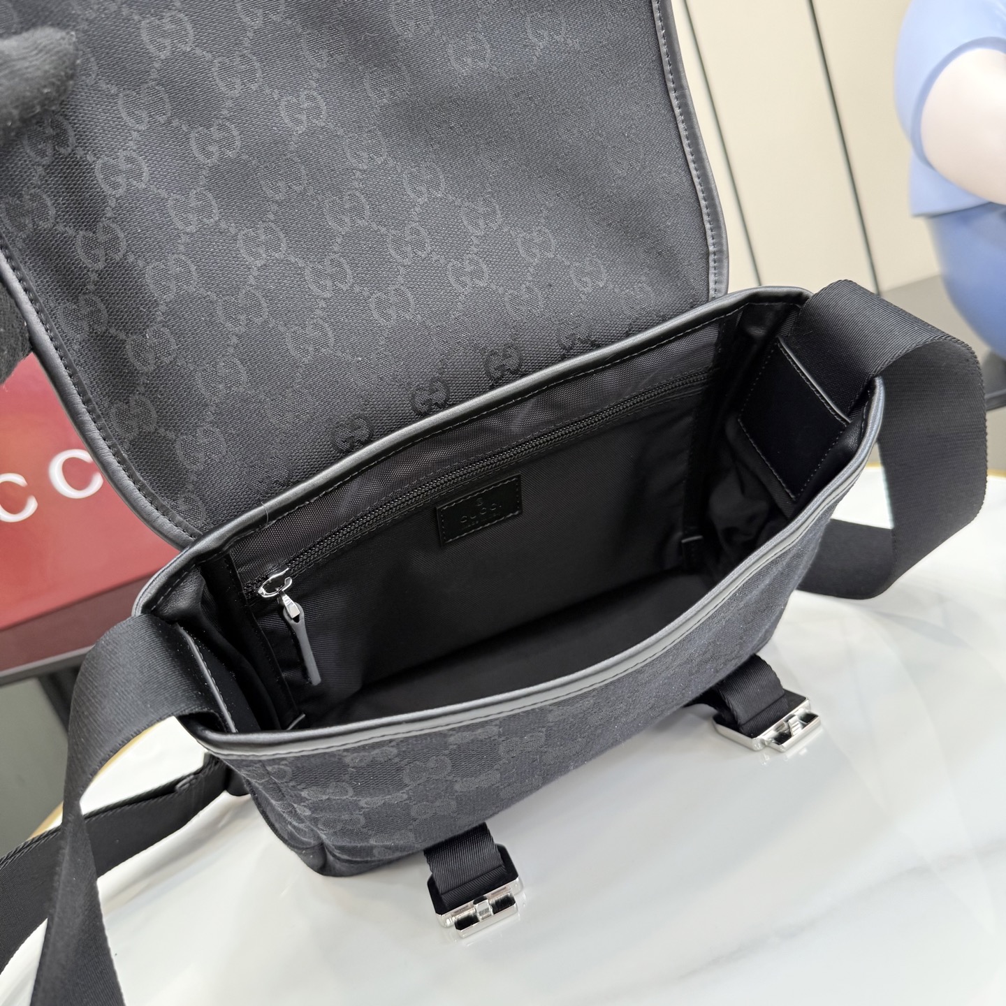 Gv*c* GG Canvas Small Crossbody Bag In Black GG canvas-25*20*8.5CM