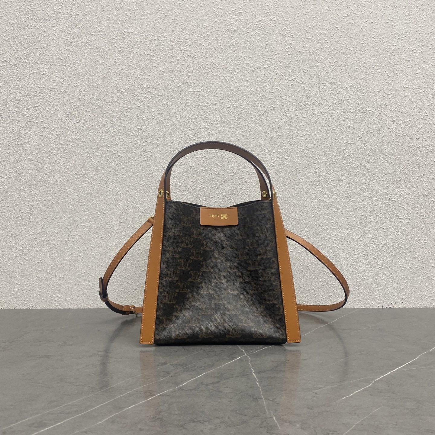 Celin* Small Cube Bag in Triomphe Canvas And Natural-18.5x21x17CM
