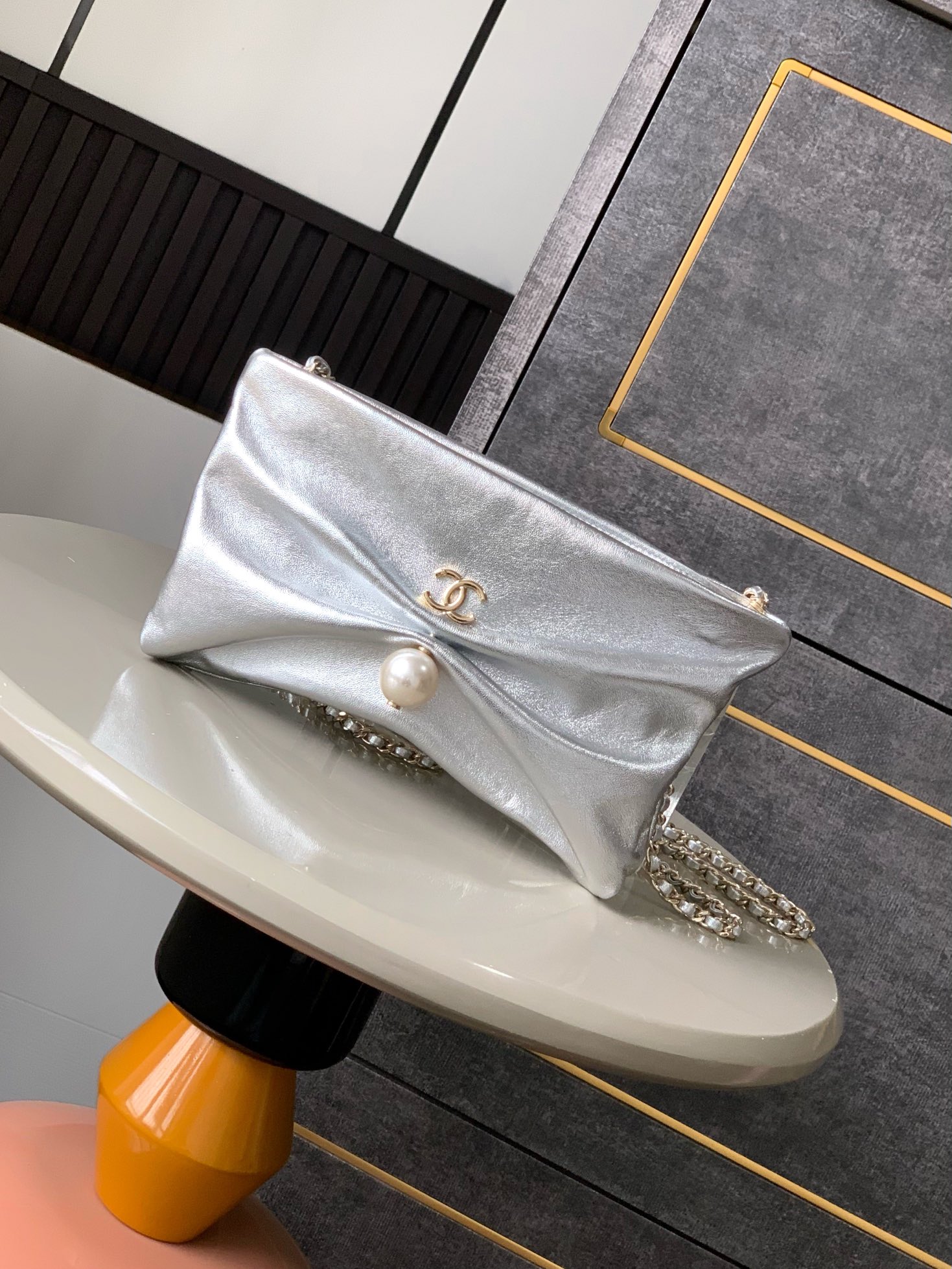 Ch@nel Clutch Bag with Chain Lambskin-14x24 x 5CM