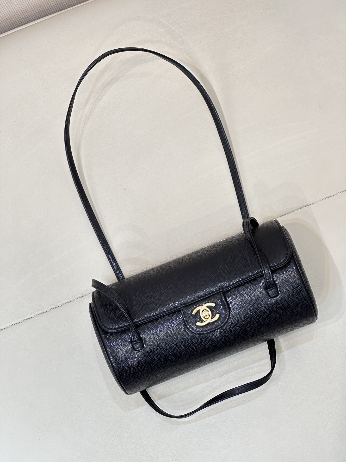 Ch@nel Shiny Caviar Preppy Coco Small Bowling Bag-20.5*10*10CM