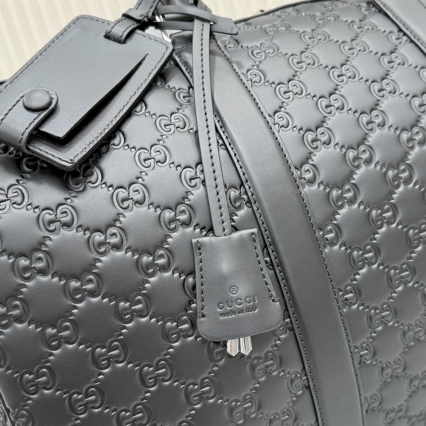 Gv*c* GG Emblem Large Duffle Bag In Black GG Leather-45*29*25CM