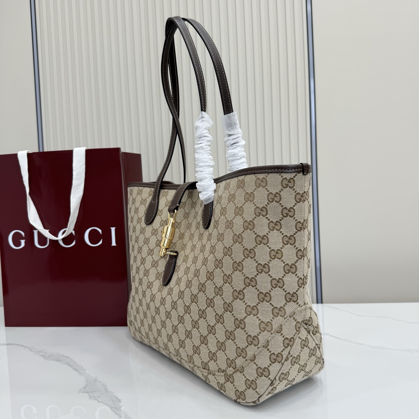Guc*ci Jackie Medium Tote Bag In Black Leather-45*28*12CM