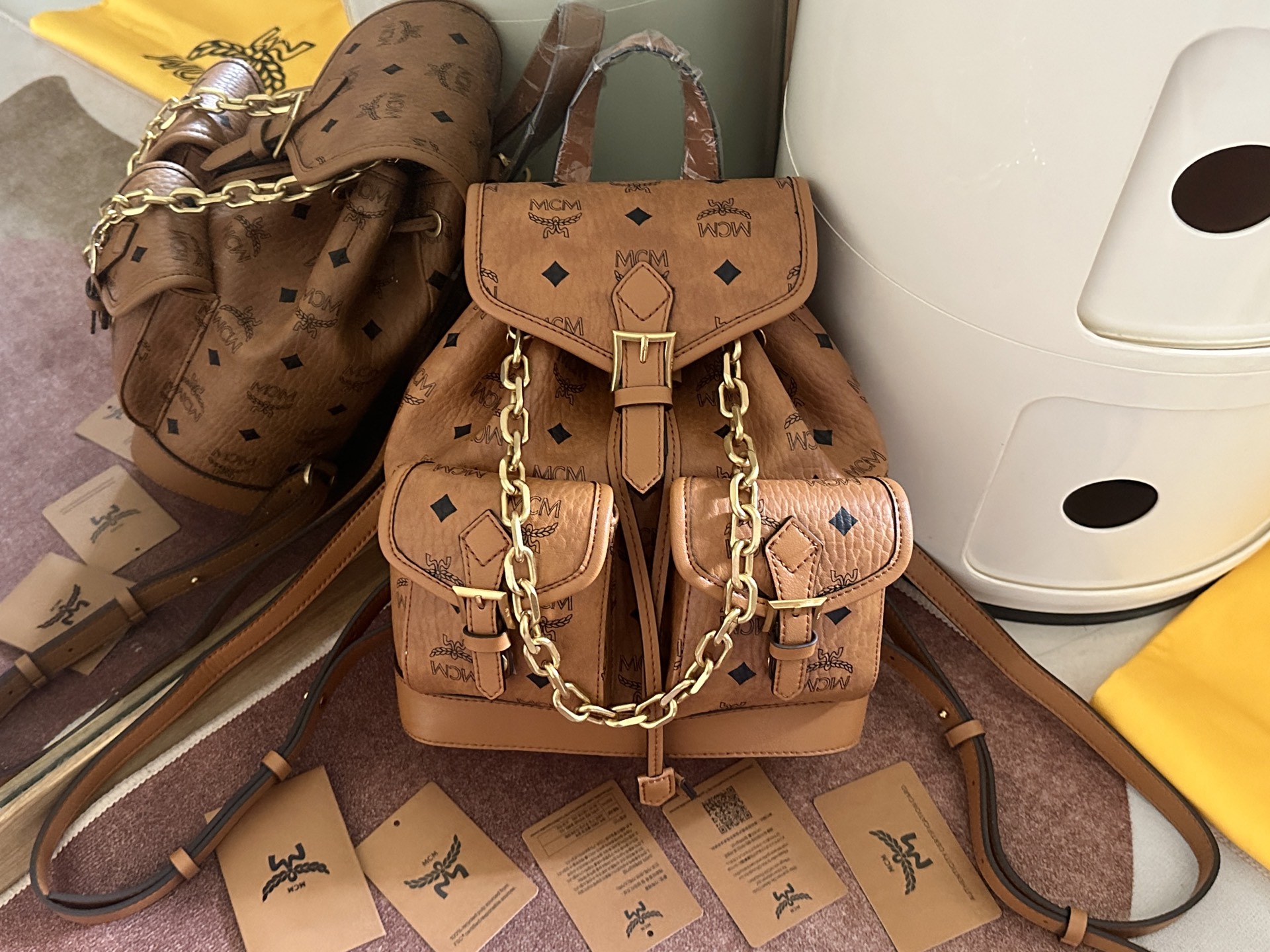 MCM Mini Aren Drawstring Backpack in Visetos-25x23x11CM