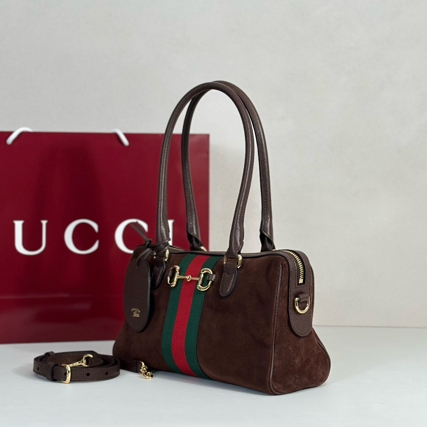 Gvc*1 Borsetto Medium Soston Bag In Dark Brown Suede-28*15*10CM
