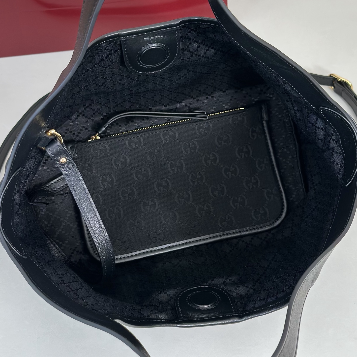 Guc*ci Giglio Small Tote Bag In Black GG Canvas-25*20*15CM