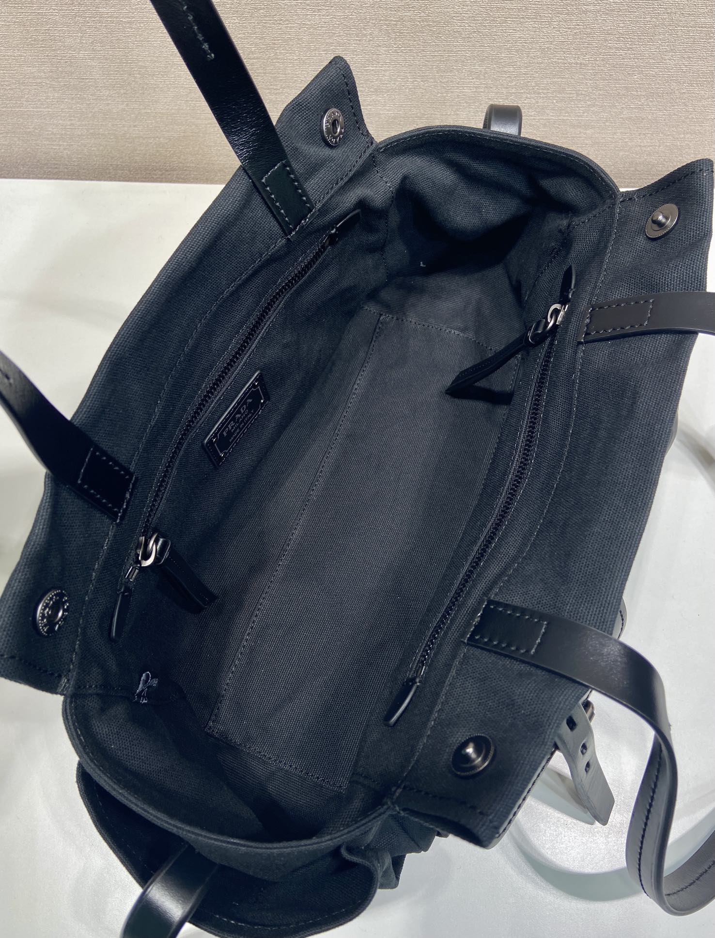 Pra*a Black Pra*a Route Medium Leather Tote Bag-1BG645-30*22*15CM