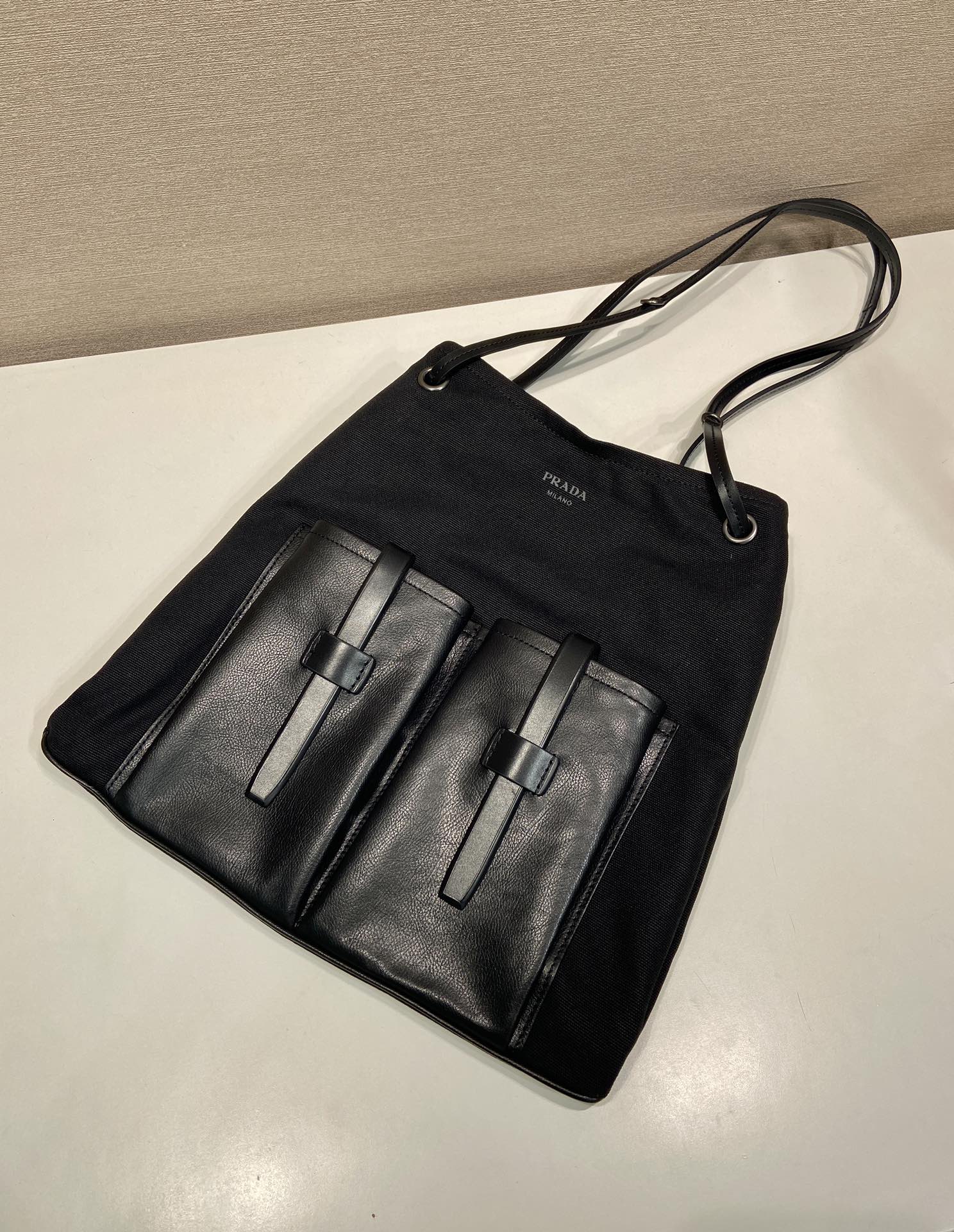 Pra*a Large Route Leather Tote Bag-1BC293-39*33CM
