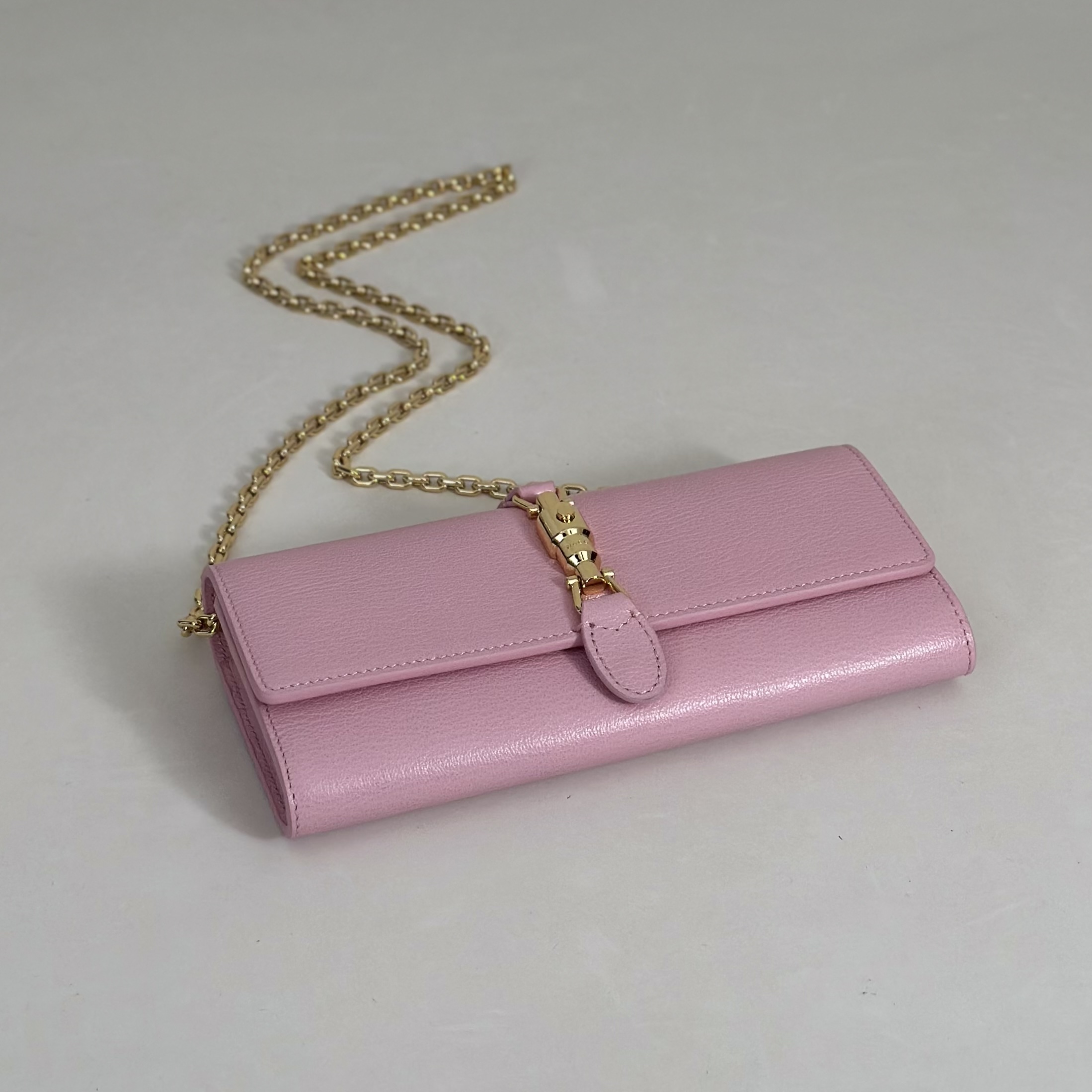 Guc*ci Jackie Wallet On Chain In Pink Leather-24*4*15CM