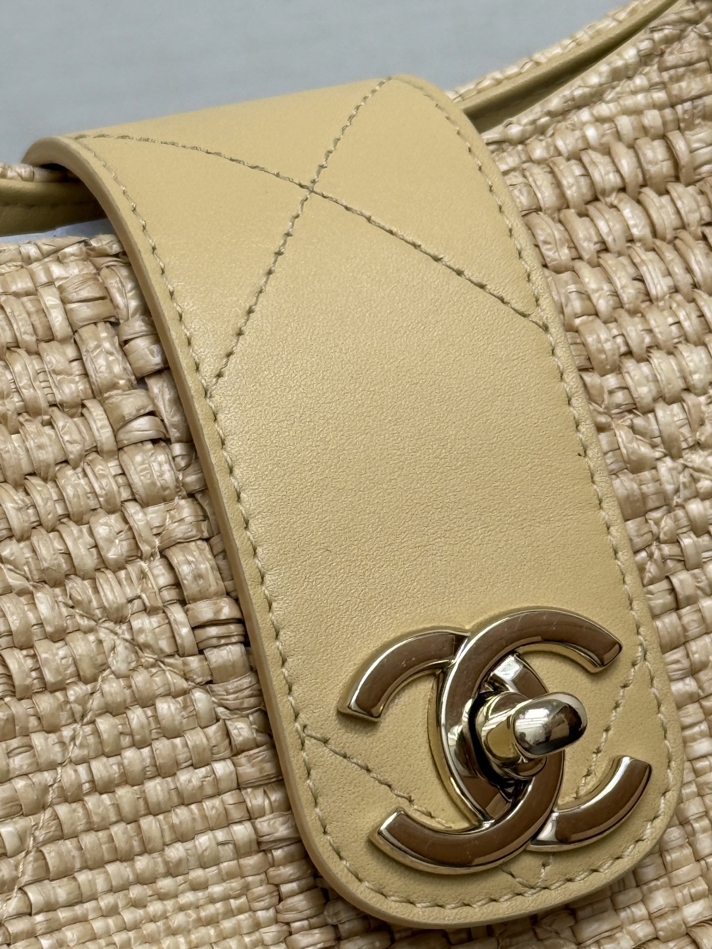 Ch@nel Shopping Bag, Braided Raffia & Gold-Tone Metal-26×40×12CM