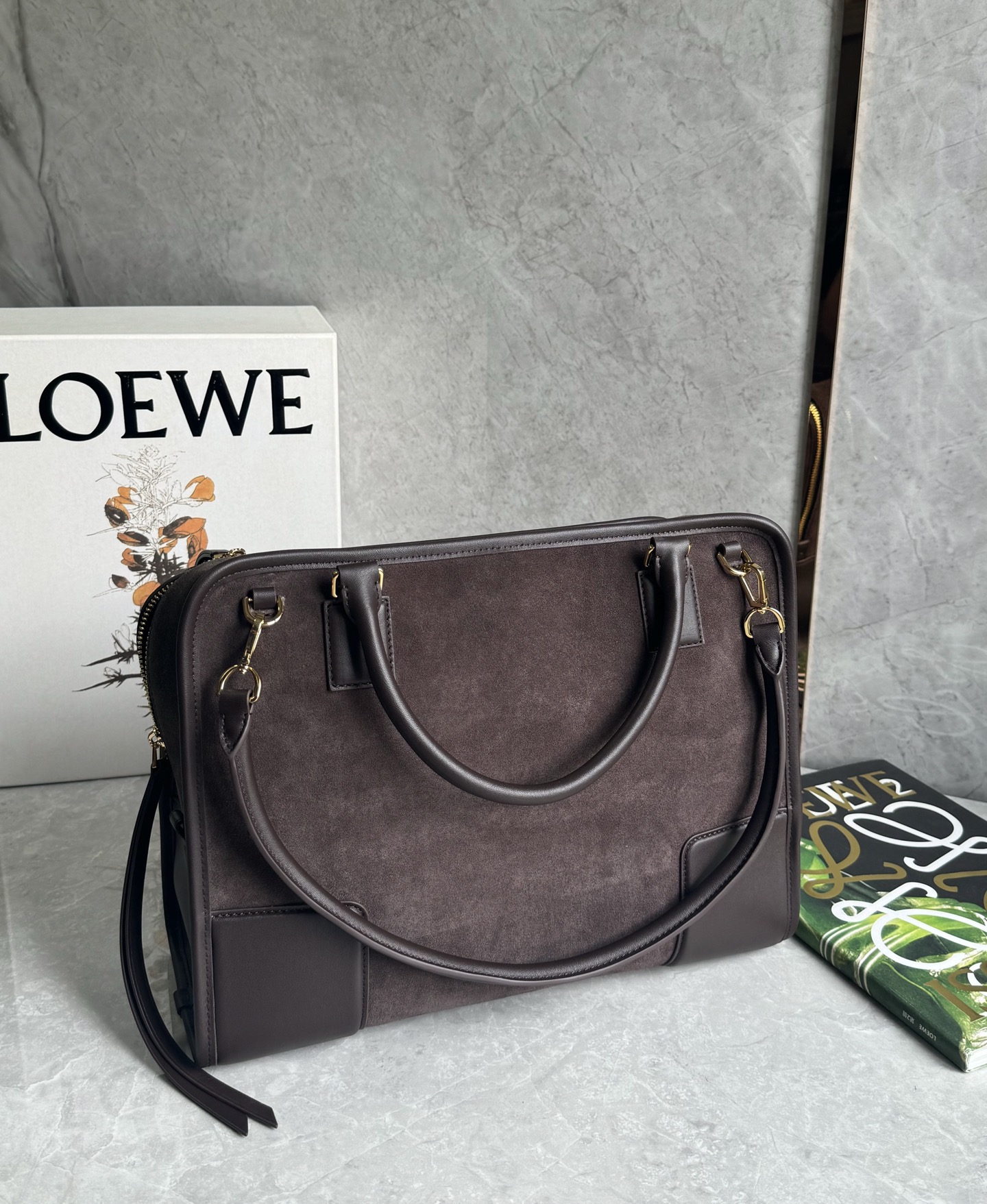 L0ew* Amazone Large Suede Top Handle Bag-34.5*27*14CM