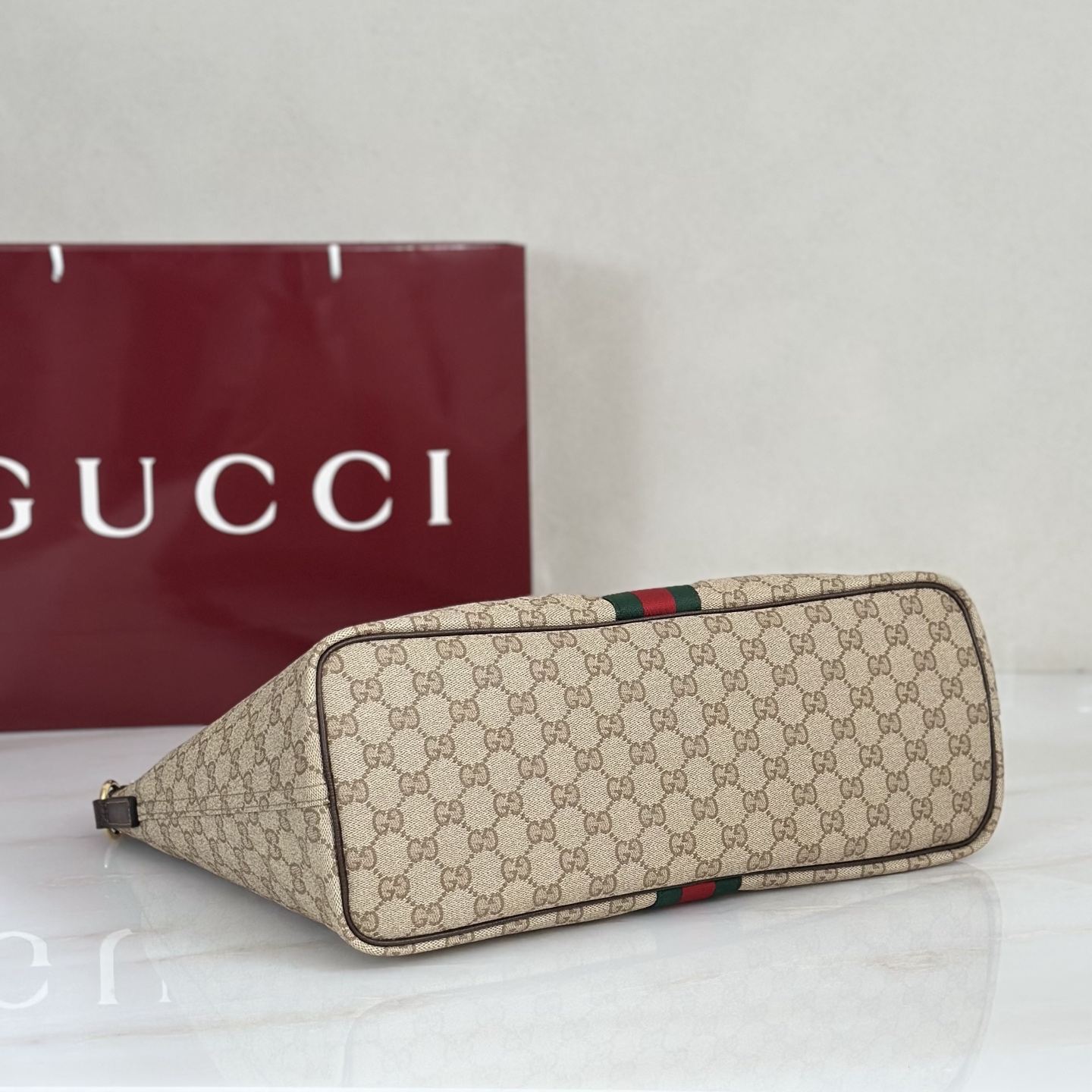 Gv*c*Large Shoulder Bag With Web In Sand And Brown GG canvas-39.5*29*15.5CM