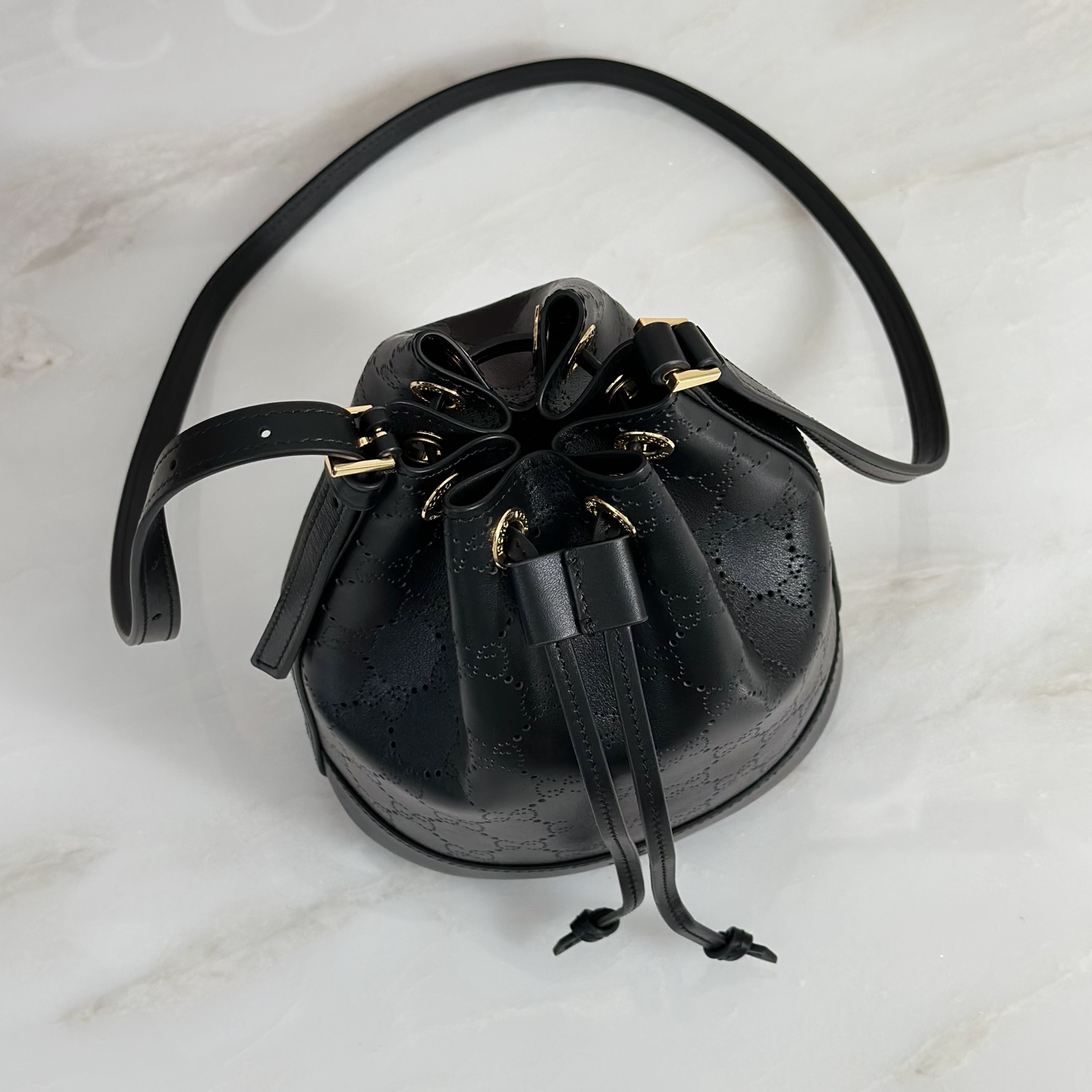 G*ucci Venice Small Bucket Bag In Black GG Leather-15.5*19.5*10.5CM
