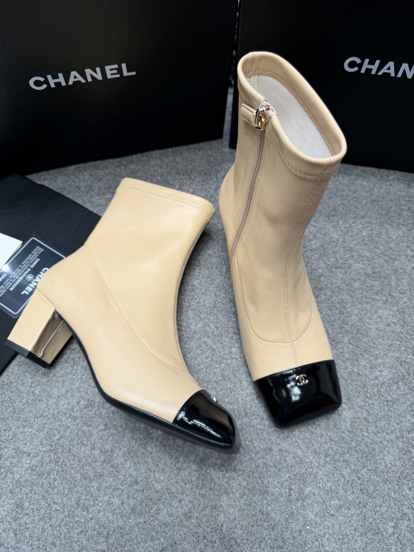 Ch@nel Stretch Lambskin Patent Boots