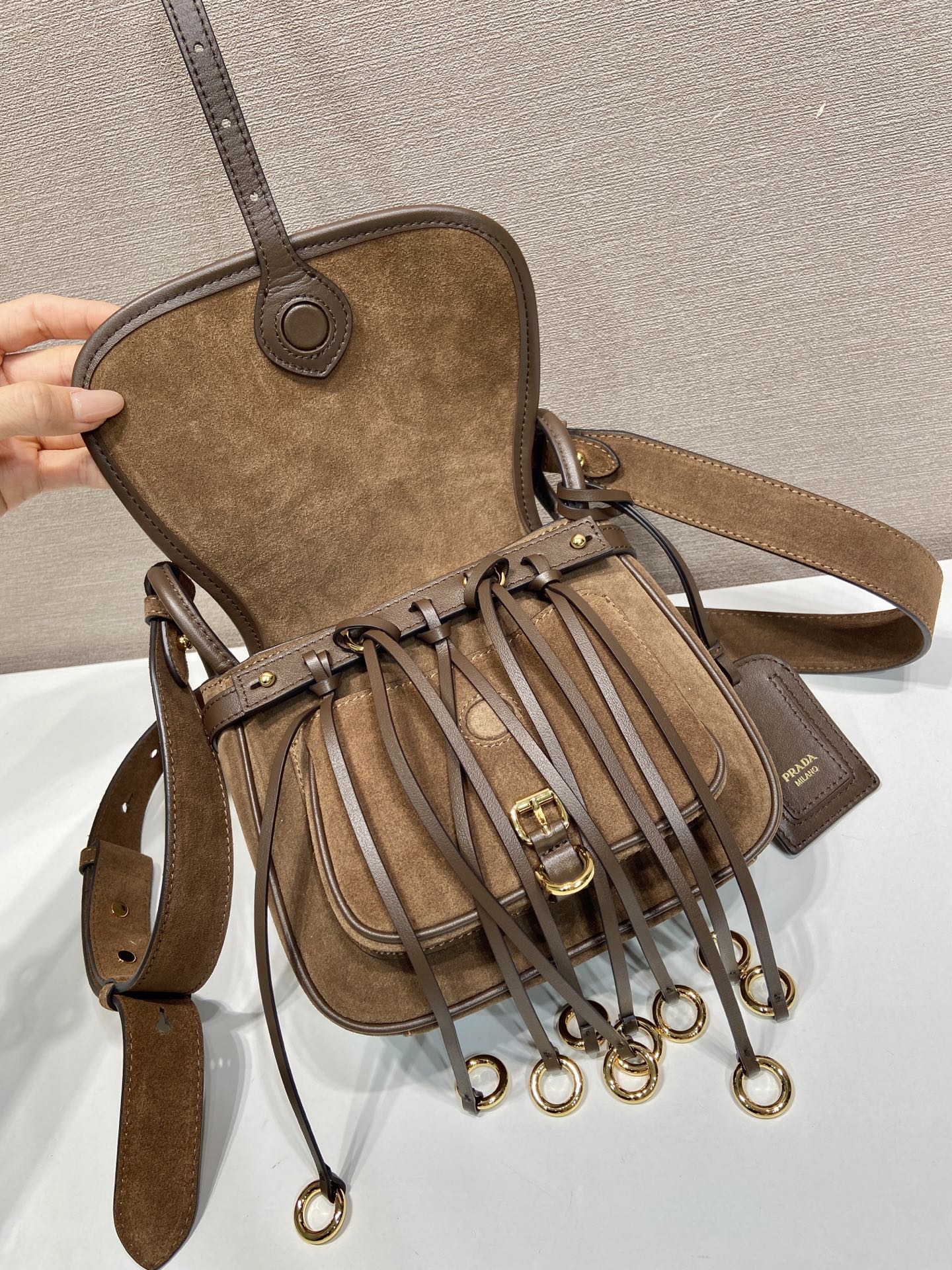 Pra*a Corsaire Aged Shoulder Bag-19.5*16.5*6CM