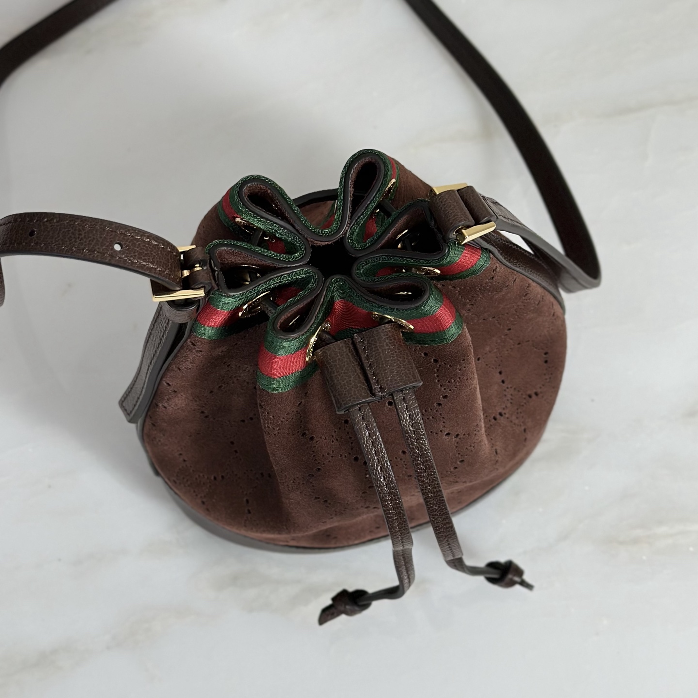G*ucci Venice Small Bucket Bag In Brown GG Leather-15.5*19.5*10.5CM