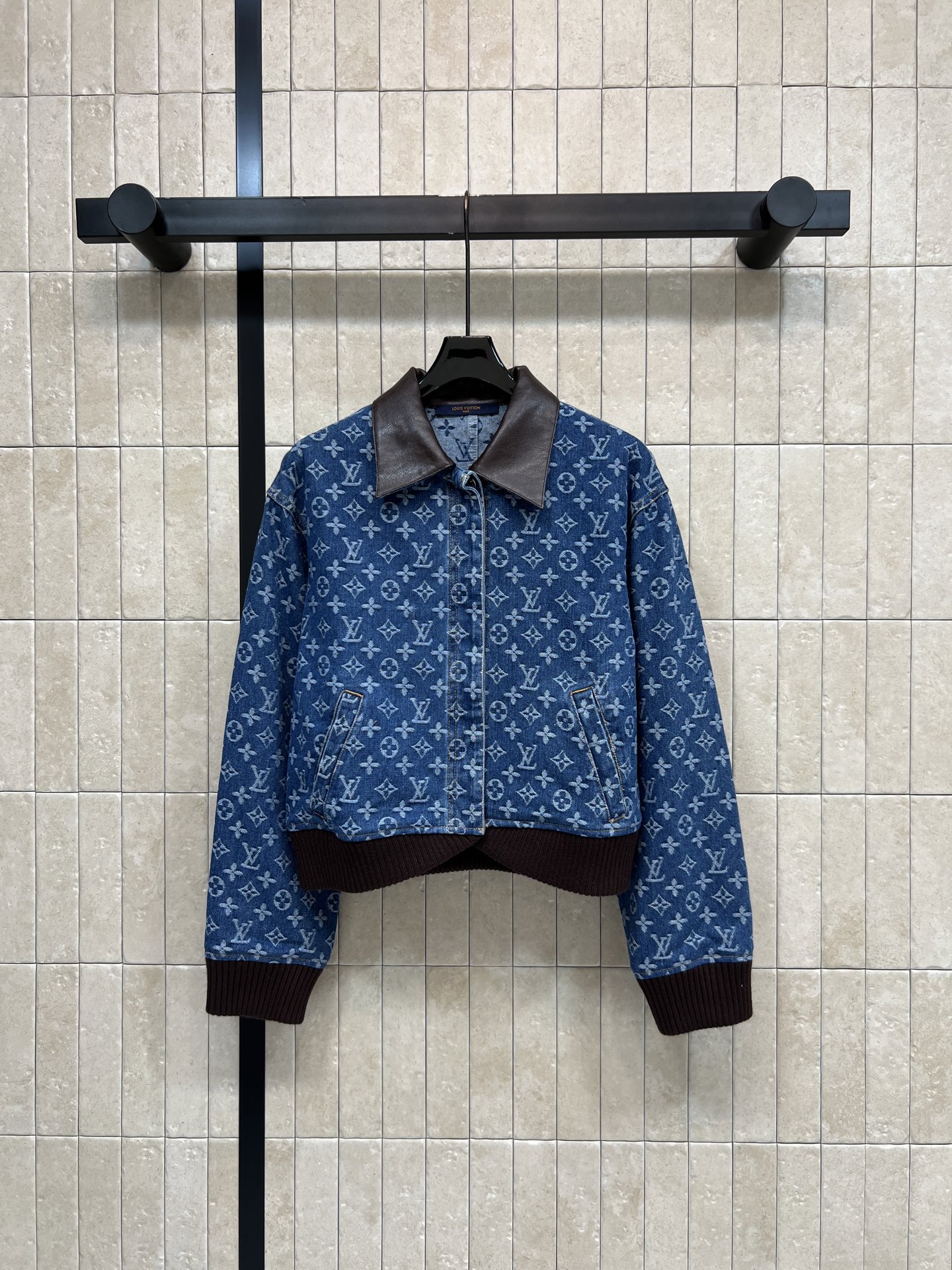L*V Denim Jacket with Leather Collar & Panels